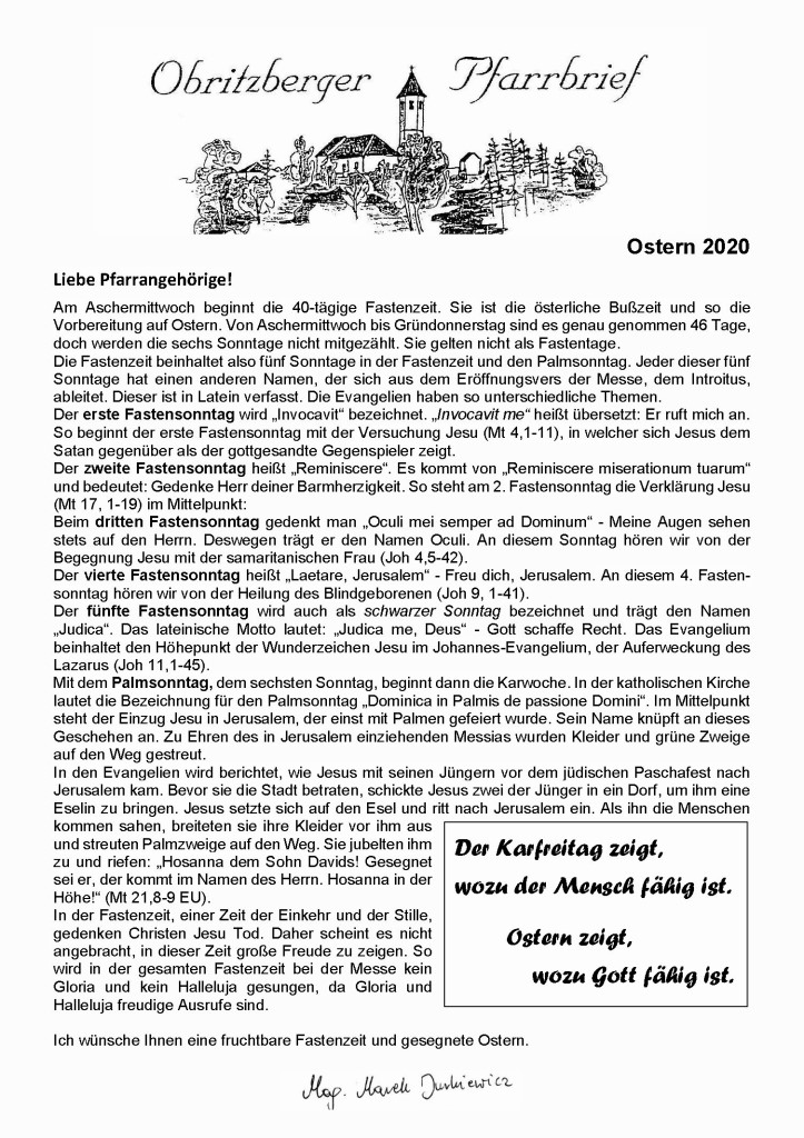 Pfarrbrief Ostern 2020