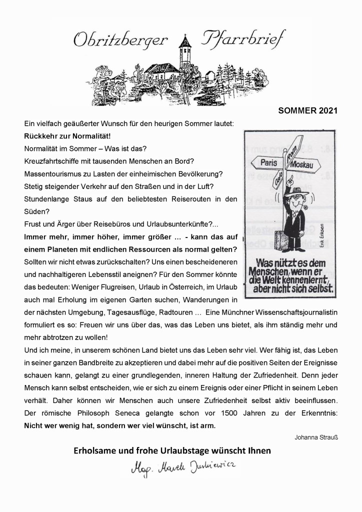 Pfarrbrief Sommer 2021